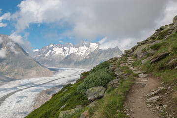 Mountains scenes, walk through the great Aletsch Glacier