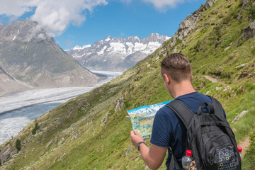 Naklejka na ściany i meble Mountains scenes, walk through the great Aletsch Glacier