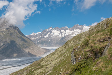 Mountains scenes, walk through the great Aletsch Glacier