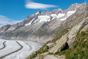 Mountains scenes, walk through the great Aletsch Glacier