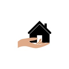 Fototapeta na wymiar Hand holding house, House for sale, Buy new house icon