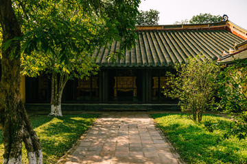 Hue, Vietnam - February 11 2019: Tomb and gardens of Tu Duc emperor in Hue, Vietnam - A UNESCO World Heritage Site