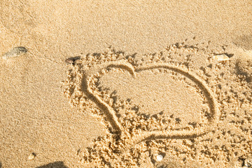 Beautiful drawing on the sand of the sea background