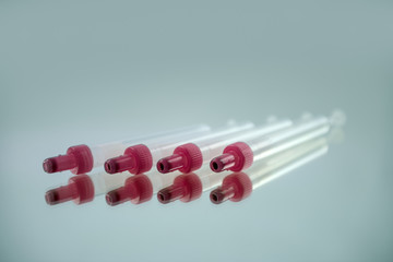 Blood collection tube is used in medicine as a sample container for the removal and preparation of blood samples. Concept Health and Medicine