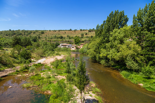 Covarrubias, Spain. Scenic view of the Arlansa River, on which the shooting of the film The Good, the Bad and the Ugly  was partly held