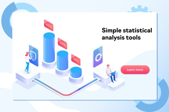 Landing page template of charts and analyzing statistics data visualization concept