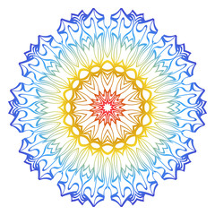 Ornamental Circle Pattern. Hand Draw Mandala. Vintage Decorative Elements. Vector illustration. Red, yellow, blue gradient. For Book, Greeting Card, Invitation, Tattoo. Anti-Stress Therapy Pattern.