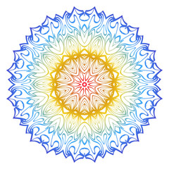 Ornamental Circle Pattern. Hand Draw Mandala. Vintage Decorative Elements. Vector illustration. Red, yellow, blue gradient. For Book, Greeting Card, Invitation, Tattoo. Anti-Stress Therapy Pattern.