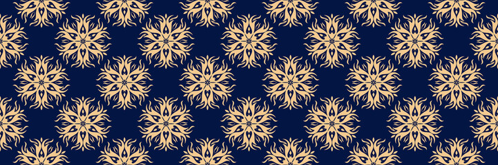 Golden blue floral seamless background