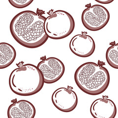 Seamless pattern with pomegranates. vector Decorative patterns. pomegranate fruit on white background. sketch, contour. Fruits background. elegant template for fashion prints textile fabric.