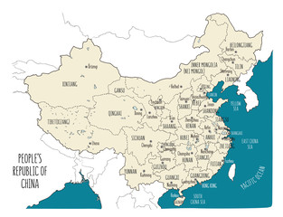 Fototapeta premium Vector map of the People's Republic of China.