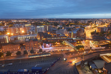 MANCHESTER SKYLINE AT NIGHT, ENGLAND, UK
