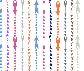 Seamless background with ornament of the arrow. Hand drawn seamless background with an arrow.