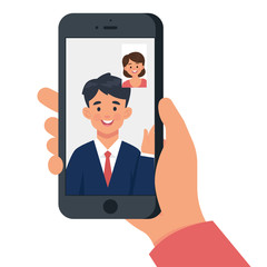 business video call concept, woman and man make a video call in business, long distance marriage between husband and wife, internet talk chat - Vector