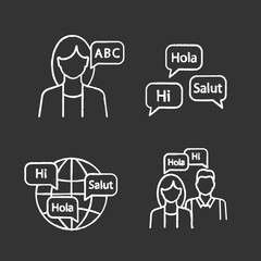 Foreign language learning chalk icons set