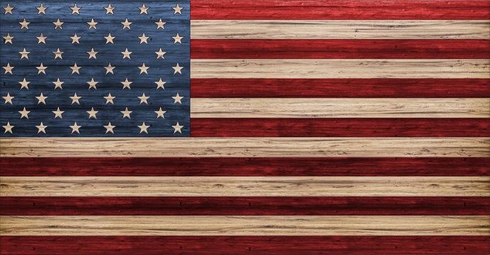 cool modern background, isolated USA flag made out of different types of colored wooden planks, United States of America, patriotism, 3d render, illustration