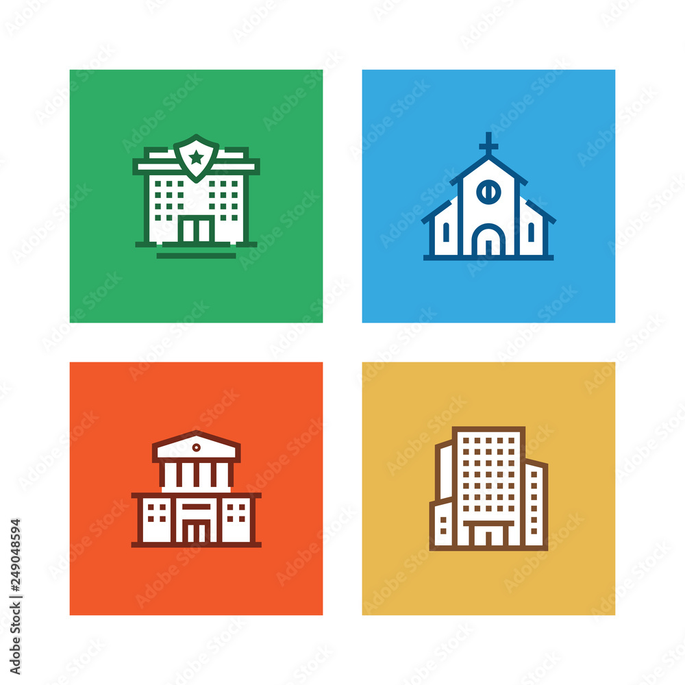 Poster buildings line icon set