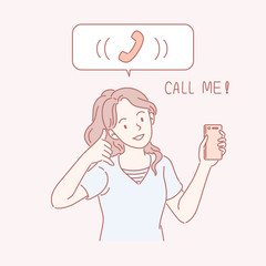 Woman doing call me hand gesture