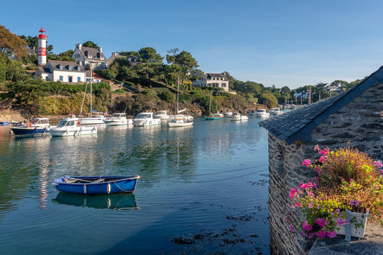 French landscape - Bretagne. A small fishing village in a beautiful bay after sunrise.