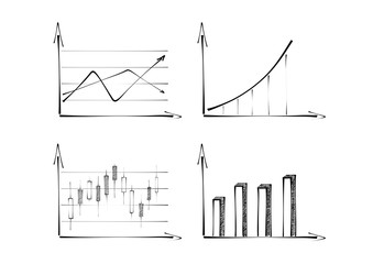 Schematic line, column and financial candlestick charts
