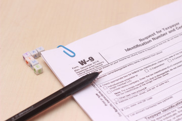 close Up of USA Tax Form type W 9, Request for Taxpayer Identification Number and Certification