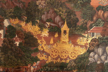 Golden procession in Wat Phra Kaew mural