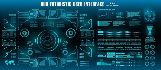 HUD futuristic green user interface, target. Dashboard display virtual reality technology screen