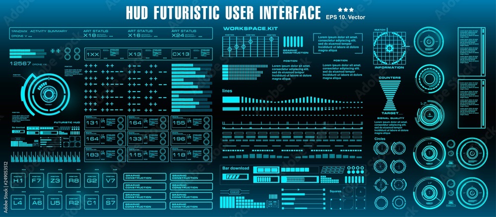 Wall mural hud futuristic green user interface, target. dashboard display virtual reality technology screen