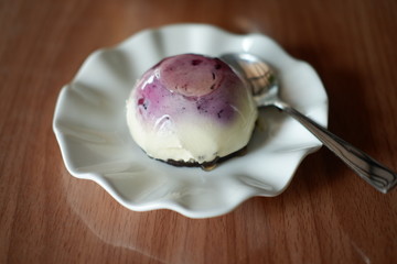 Blueberry cheesecake on table