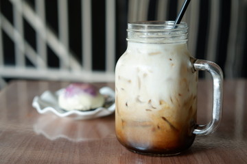 Latte iced coffee on table