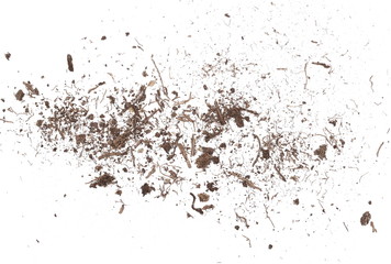 Soil, dirt pile isolated on white background, top view
