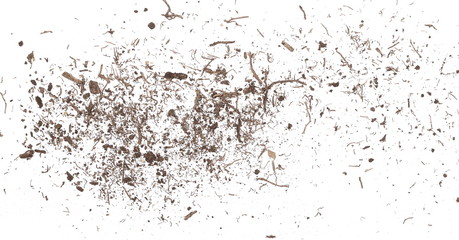 Fototapeta na wymiar Soil, dirt pile isolated on white background, top view