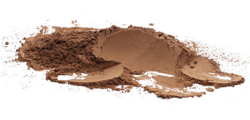 Cocoa powder pile isolated on white background