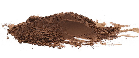 Cocoa powder pile isolated on white background