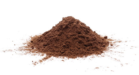 Cocoa powder pile isolated on white background