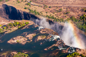 Victoria Falls, the largest curtain of water in the world. The falls and the surrounding area is the National Parks and World Heritage Site, Zambia and Zimbabwe.