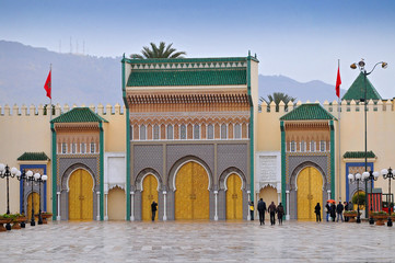 Dar al Makhzen or Palais Royale a royal palace of the Alaouite sultan in the city of Fez, Morocco. The palace is located in Fes Jdid quarter. - 249056336