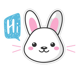 Cute kawaii Easter bunny cartoon character. Beautiful Kawaii vector illustration for greeting card/poster/sticker.