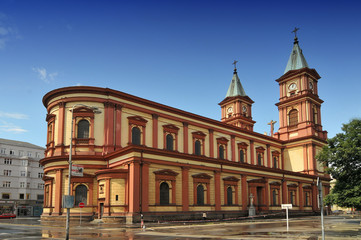 Fototapeta na wymiar Cathedral of the Divine Saviour located in the center of Ostrava, is the second largest Roman Catholic cathedral in Moravia and Silesia, Ostrava Czech Republic.