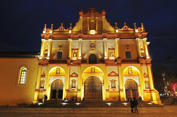 San Cristobal de las Casas Cathedral, night view. Chiapas, Mexico. © GISTEL