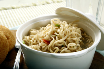 Bowl of freshly cooked noodle soup