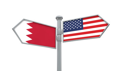 Bahrain and America flag moving in different direction. 3D Rendering