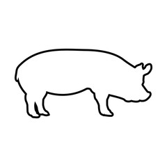  Icono plano lineal silueta de cerdo en color negro
