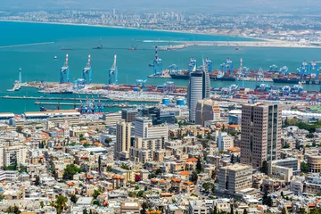 Fotobehang View of Haifa bay and the port, in Haifa, Israel. © GISTEL