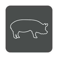  Icono plano lineal silueta de cerdo en cuadrado color gris