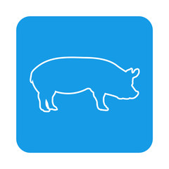  Icono plano lineal silueta de cerdo en cuadrado color azul