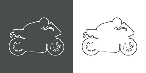  Icono plano lineal silueta motorista en gris y blanco © teracreonte