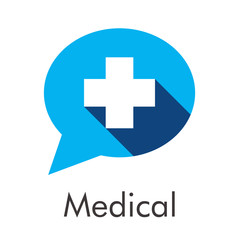 Fototapeta premium Logotipo abstracto con texto Medical con cruz blanca con sombra en globo azul