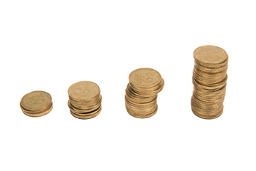Golden coins arranged as a graph. Business idea