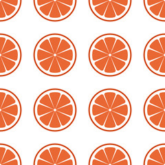Fresh red grapefruit sliced vector illustration on white. Seamless grapefruit pattern.